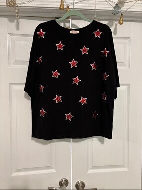 Black Star Embellished Short Sleeve Top